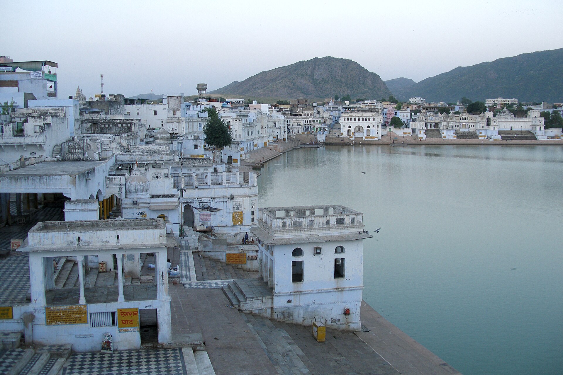The ghats of Pushkar Lake at twilight